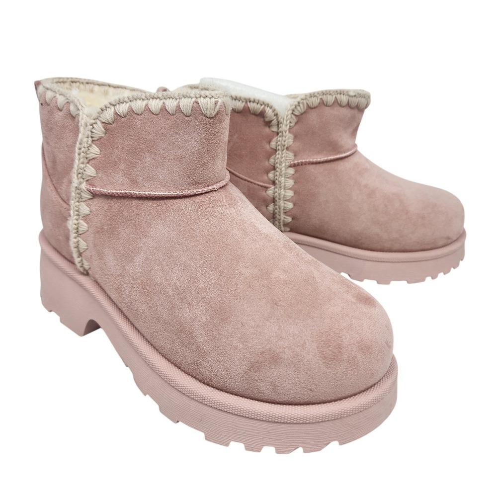 Womens Pink Faux Suede Whipstitch Crochet Platform Ankle Boots Size 8 NEW